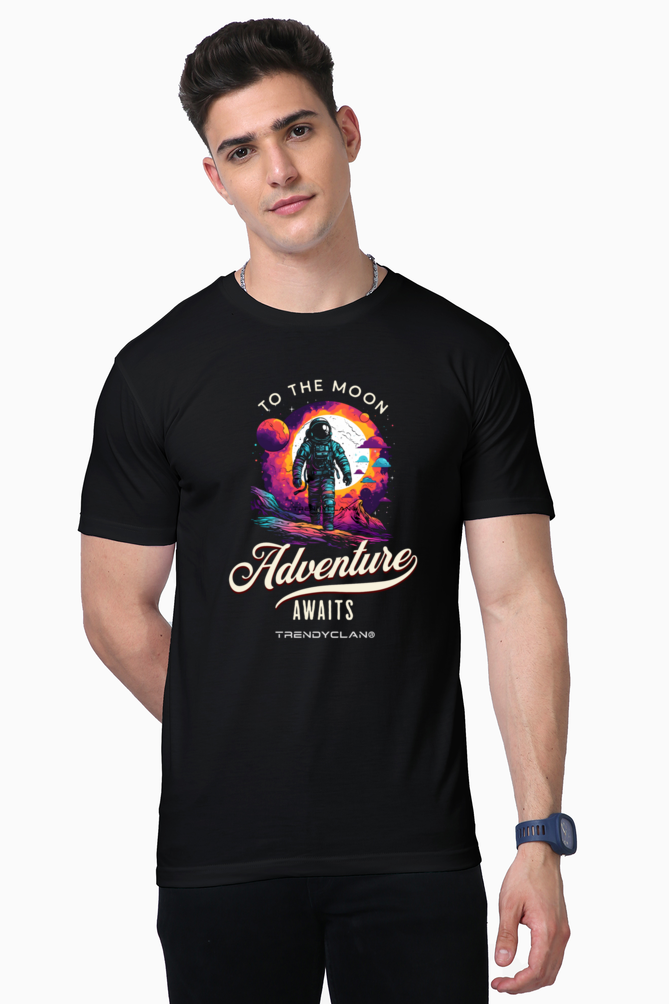 Men's To The Moon Adventure Awaits Graphic Printed Classic Supima T-shirt
